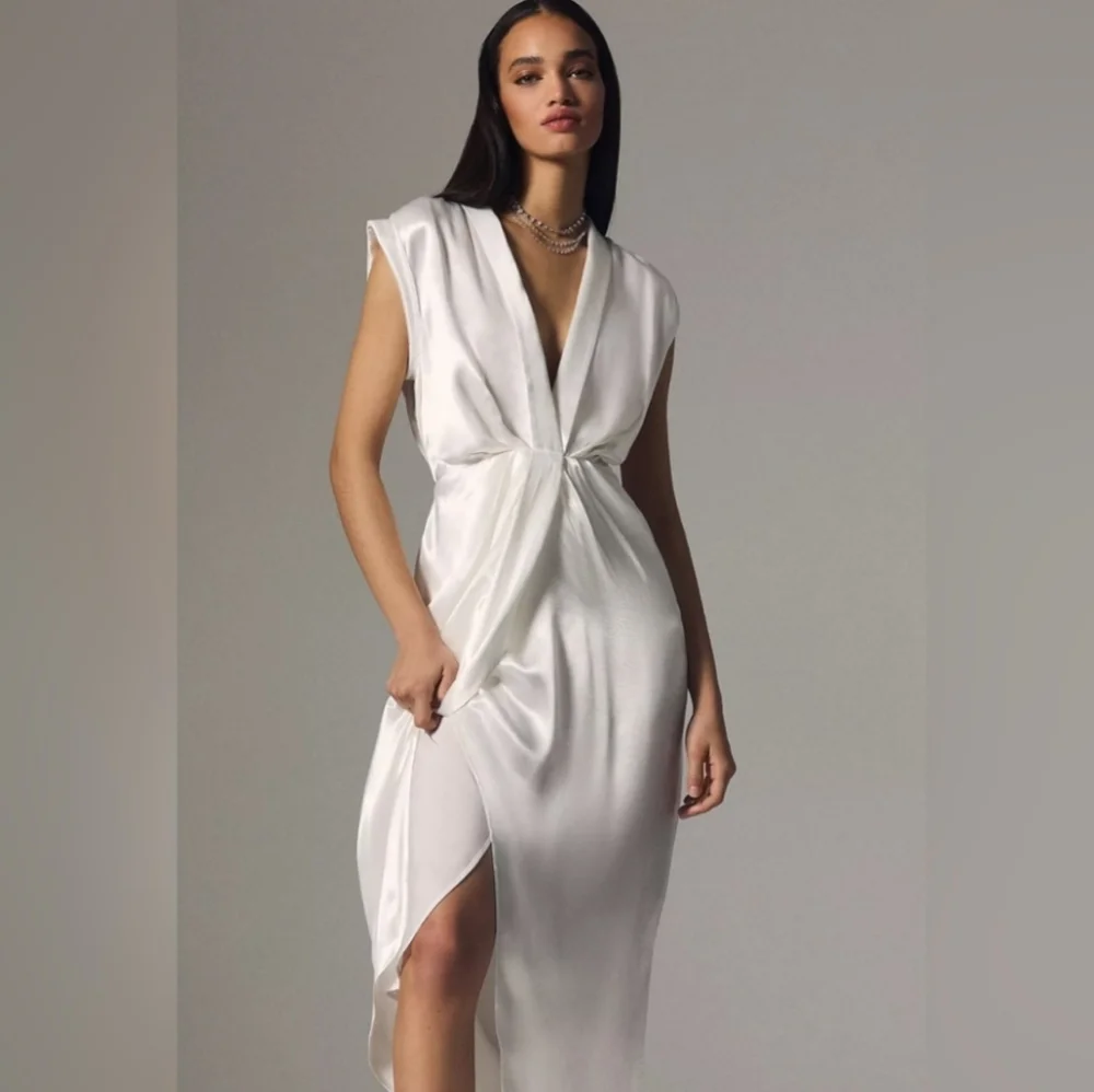 Cream Satin Maxi Dress - Picture 4 of 12
